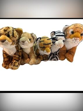 5 Wild Cats Wild Republic & Burton Tiger, Lion, cheetah leopard Plush Animal